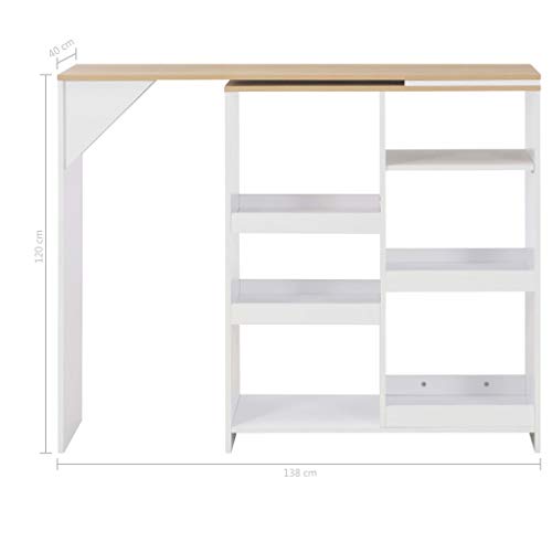vidaXL Mesa de Bar Madera Blanca 138x40x120 cm Mesita Mesilla Elevada Alta Mueble Mobiliario Auxiliar Comedor Pub Estanterías Consola