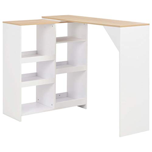 vidaXL Mesa de Bar Madera Blanca 138x40x120 cm Mesita Mesilla Elevada Alta Mueble Mobiliario Auxiliar Comedor Pub Estanterías Consola