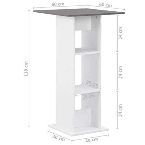 vidaXL Mesa de Bar Madera Blanca 60x60x110 cm Mesita Mesilla Elevada Alta Mueble Mobiliario Auxiliar Comedor Pub Estanterías Consola