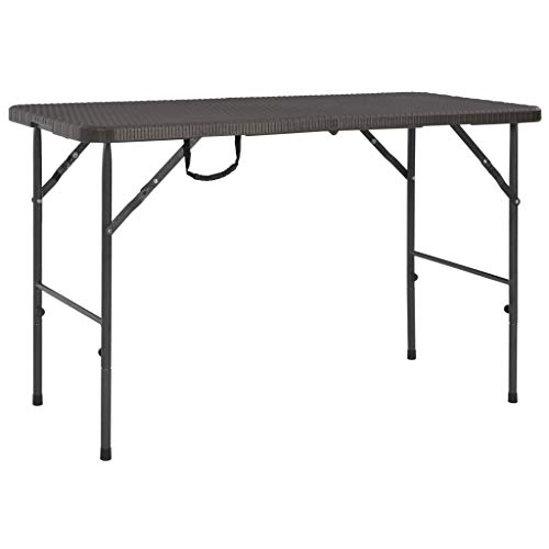 vidaXL Mesa de Jardín Plegable HDPE Marrón Aspecto de Ratán Mobiliario Patio