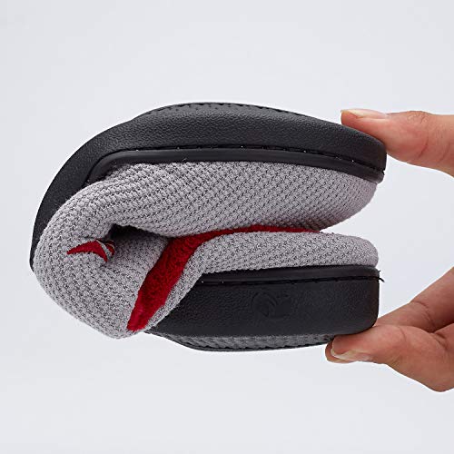 VIFUUR Hombre Zapatillas de casa Espuma de Memoria de Alta Densidad Cálido Interior Lana al Aire Libre Forro de Felpa Suela Antideslizante Zapatos Gris/Rojo 42/43