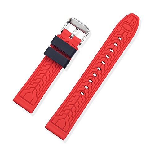 Vinband Correa Reloj Calidad Alta Recambios Correa Relojes Caucho Bicapa Bicolor - 20mm, 22mm, 24mm, 26mm Silicona Correa Reloj con Hebilla de Acero Inoxidable Cepillado (26mm, Rojo)