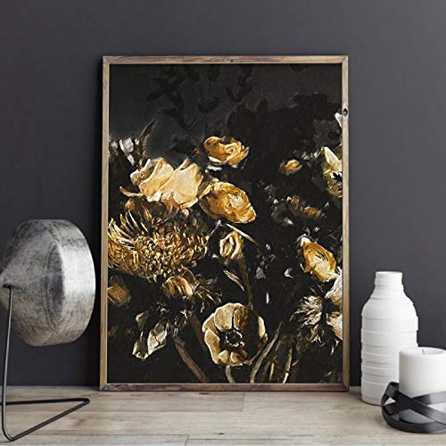 Vintage b Moody Floral Lienzo impresión de Arte Floral Oscuro Acuarela Pintura Amarilla Flor Obra póster impresión Mural decoración del hogar