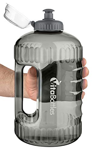 VitaBottles Gimnasio Fitness Botella para Beber 2.2 litros XXXL Libre de BPA Libre de DHEP Negro Deportes Botella para Beber Contenedor de Agua Galón de Agua