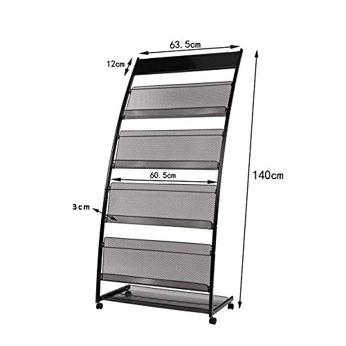 W-J-S W-H Porta Folletos De Pie For Oficina 4 Capas De Expositor De Revista De Color Hierro 4 Ruedas - Extraíble A+++ (Size : 63.5x38x140cm)