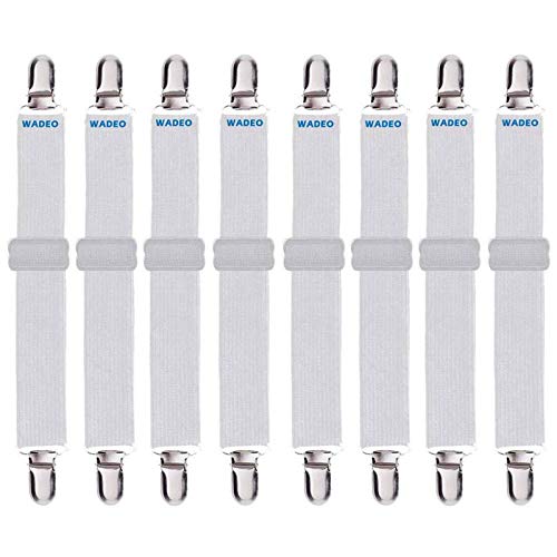 WADEO Correas Ajustables Sujetadores para Sábanas Elásticos Correas Clips para Sábana Cama Bajera Fundas de Colchón Sofá, Color Blanco