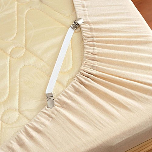WADEO Correas Ajustables Sujetadores para Sábanas Elásticos Correas Clips para Sábana Cama Bajera Fundas de Colchón Sofá, Color Blanco