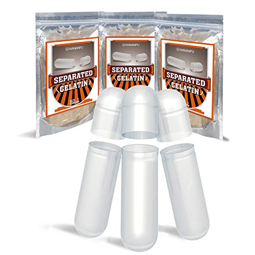 Wananfu Cápsulas Vacías Separadas Tamaño 1 Gelatina, 1000 Piezas, Transparente, Compatible con la máquina de llenado de cápsulas Tamaño 1