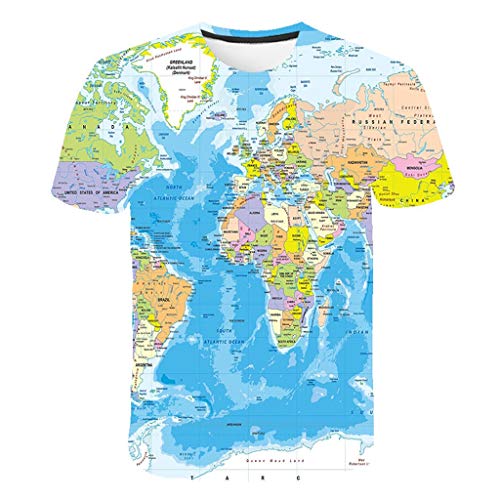 WANIAN Camisetas con Estampado 3D Camisas Unisex de Ocio de Moda de La Manga Corta - Impreso 3D Anotar El Patrón del Mapa Verano de Personalidad Fría Camisetas Cómodas Camiseta Casual Unisex 3D