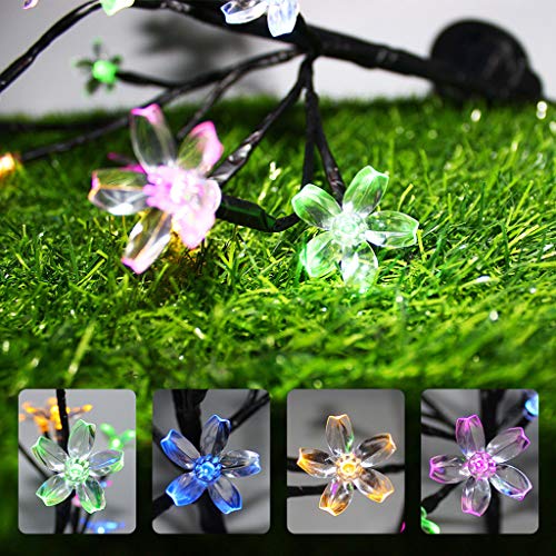 Watopi ramas de árbol de flores solares de cerezo con luces LED de grado exterior, luz de noche que cambia de color, impermeable, decoración para jardín, césped o patio