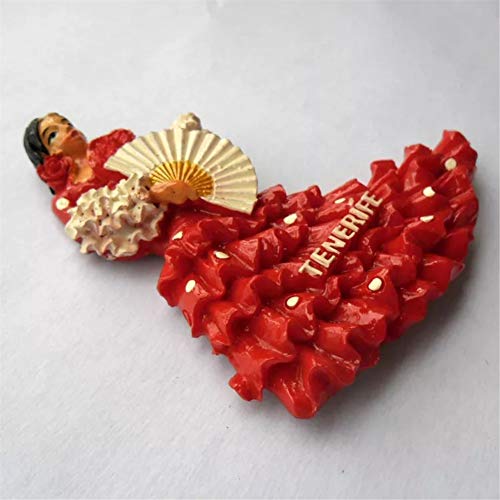 Weekinglo Souvenir Imán de Nevera Baile Flamenco Tenerife España 3D Resina Artesanía Hecha A Mano Turista Viaje Ciudad Recuerdo Colección Carta Refrigerador Etiqueta