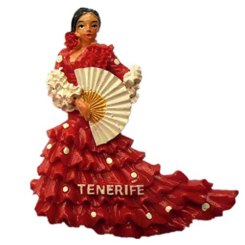Weekinglo Souvenir Imán de Nevera Baile Flamenco Tenerife España 3D Resina Artesanía Hecha A Mano Turista Viaje Ciudad Recuerdo Colección Carta Refrigerador Etiqueta