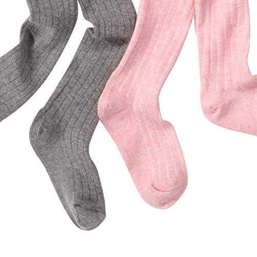 WELLYOU leotardos para bebés/niños, medias para niñas, pantimedias para bebés/niñas, conjunto de 3 color gris y rosa. Tallas 62-146 (86-92)