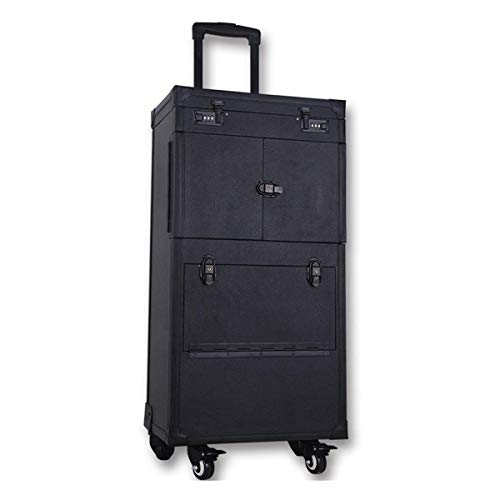 Wensa Negro Profesional de Aluminio del Equipaje del balanceo, Casos cosméticos de Maquillaje de la Carretilla, Salón de la Caja del Peluquero con Extensibles Bandejas y Brush Holder