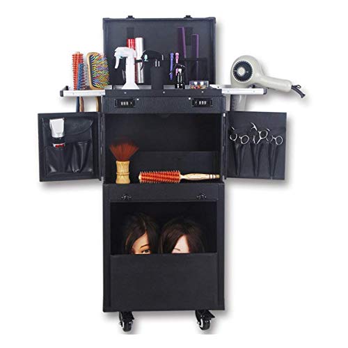 Wensa Negro Profesional de Aluminio del Equipaje del balanceo, Casos cosméticos de Maquillaje de la Carretilla, Salón de la Caja del Peluquero con Extensibles Bandejas y Brush Holder