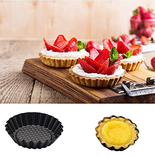 WENTS Molde para tartaleta 7PCS Mini Quiche Ø11cm Molde para Tartaletas Antiadherentes Molde Mini Moldes Bordes Rizados para Hornear Acero con Revestimiento Antiadherente