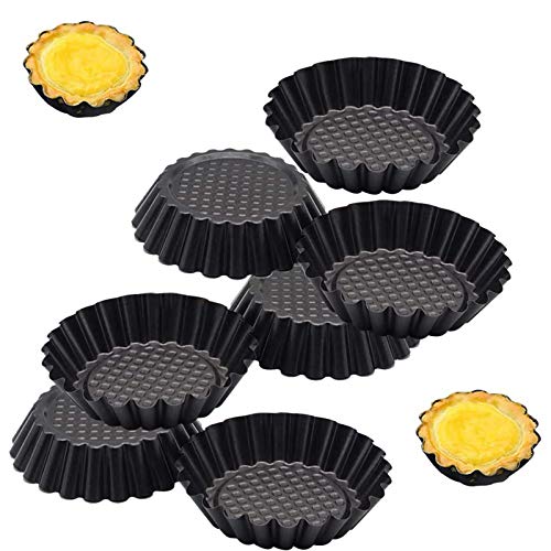 WENTS Molde para tartaleta 7PCS Mini Quiche Ø11cm Molde para Tartaletas Antiadherentes Molde Mini Moldes Bordes Rizados para Hornear Acero con Revestimiento Antiadherente