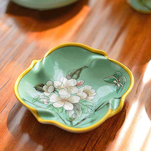 WFJS Cenicero, Cerámica Clásica China Hecha A Mano, Restaurante Platos De Frutas Secas, Jabón Rústico Plato Sala De Cenicero, Bellamente Decorada - Verde