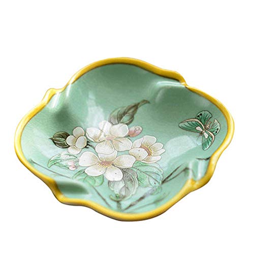 WFJS Cenicero, Cerámica Clásica China Hecha A Mano, Restaurante Platos De Frutas Secas, Jabón Rústico Plato Sala De Cenicero, Bellamente Decorada - Verde