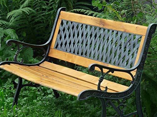 WilTec Banco jardín Asiento Parque Inge Madera y Hierro Fundido Respaldo Rejilla 2 plazas Interior Exterior
