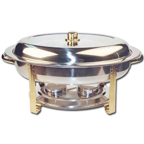 Winware 6 Quart Oval Stainless Steel Gold Accented Chafer by Winware