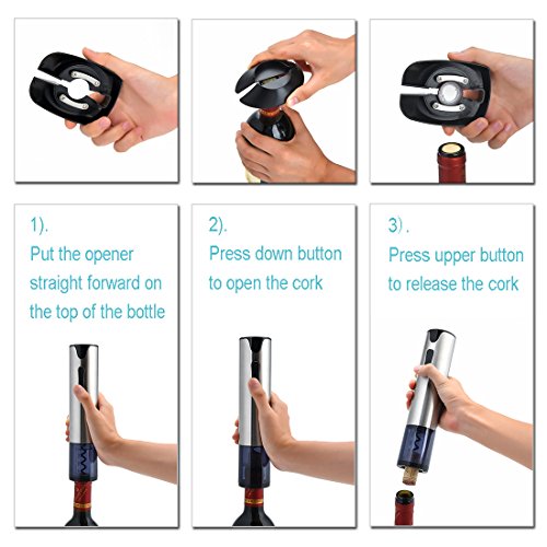 WIWONEY Juego de Regalo de abridor de Botellas de Vino eléctrico Winey con Puerto de Carga USB, Cortador de Aluminio, tapón de Vino al vacío y vertedor