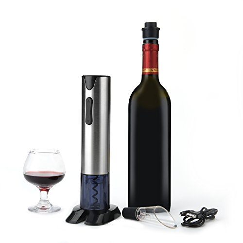 WIWONEY Juego de Regalo de abridor de Botellas de Vino eléctrico Winey con Puerto de Carga USB, Cortador de Aluminio, tapón de Vino al vacío y vertedor