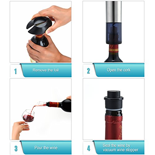 WIWONEY Juego de Regalo de abridor de Botellas de Vino eléctrico Winey con Puerto de Carga USB, Cortador de Aluminio, tapón de Vino al vacío y vertedor