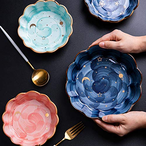 WLX El Cielo Estrellado Tazón de cerámica Creativa Individual Student Home Linda Ensalada de Frutas Tazón Tazón for la Sopa de Fideos Tazón Postre Regalo (Color : Pink, Size : S)