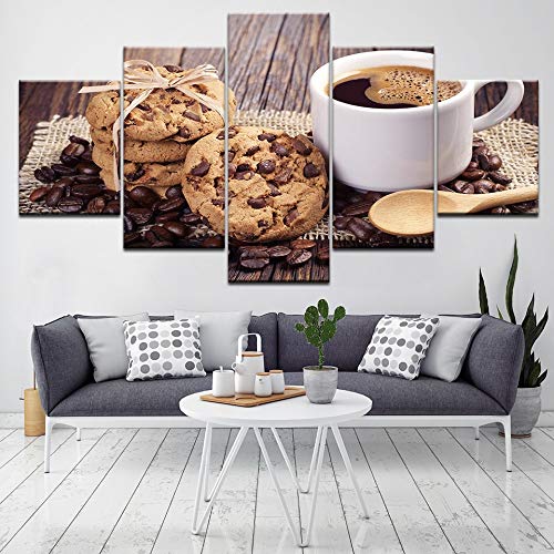 WMAPDWLH 5 Paneles Pintura Carteles Marco De La Sala HD Pintura Impresa 5 Unidades/Pcs Café con Espresso Galletas De Chocolate Arte Moderno De Pared Fotos Decoración para El Hogar