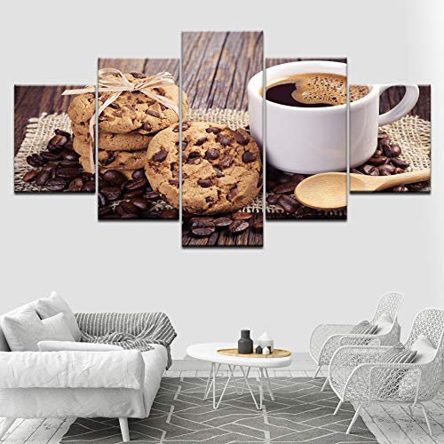 WMAPDWLH 5 Paneles Pintura Carteles Marco De La Sala HD Pintura Impresa 5 Unidades/Pcs Café con Espresso Galletas De Chocolate Arte Moderno De Pared Fotos Decoración para El Hogar