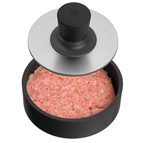 WMF BBQ Burgerpresse Edelstahl 12,5 cm Patties Uniforme para deliciosas, Hamburguesas, Vegetales, Prensa de Verduras, Acero Inoxidable 18/8, Negro