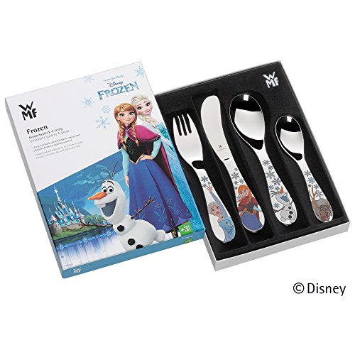 WMF Disney Frozen - Cubertería para niños 4 piezas (tenedor, cuchillo de mesa, cuchara y cuchara pequeña) (WMF Kids infantil)
