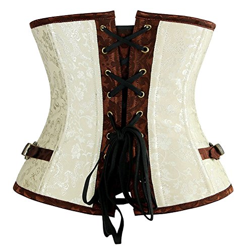 Woboren Corset Mujer Vintage Gótico Botón Steampunk Top Brocado Cadenas de Metal Corset Steel Bone S