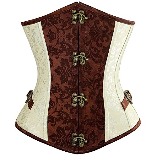 Woboren Corset Mujer Vintage Gótico Botón Steampunk Top Brocado Cadenas de Metal Corset Steel Bone S