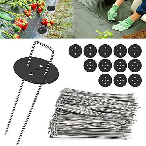 Wokkol Piquetas, Grapas para Jardin, Piquetas Camping, Malla Antihierbas 2.5 mm de Grosor, 15 cm/2.5 cm, para Asegurar la Tela de Malezas, Mallas(100 Clavijas de Jardín/12 Arandelas de Seguridad)