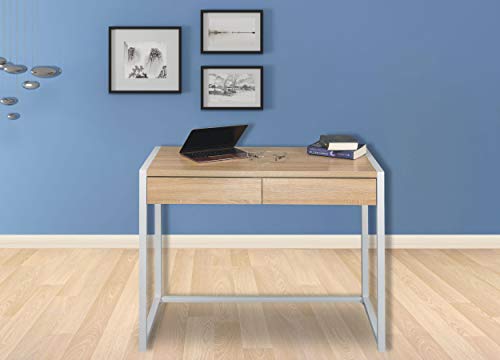 WOLTU Escritorio de Ordenador Mesa de Oficina Mesa de Trabajo PC Mesa de Ordenador portátil, con 2 cajones, de Madera y Acero, 100x50x76cm Roble TSG27hei