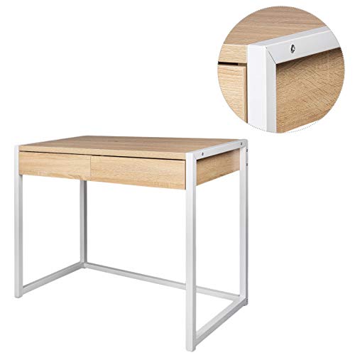WOLTU Escritorio de Ordenador Mesa de Oficina Mesa de Trabajo PC Mesa de Ordenador portátil, con 2 cajones, de Madera y Acero, 100x50x76cm Roble TSG27hei
