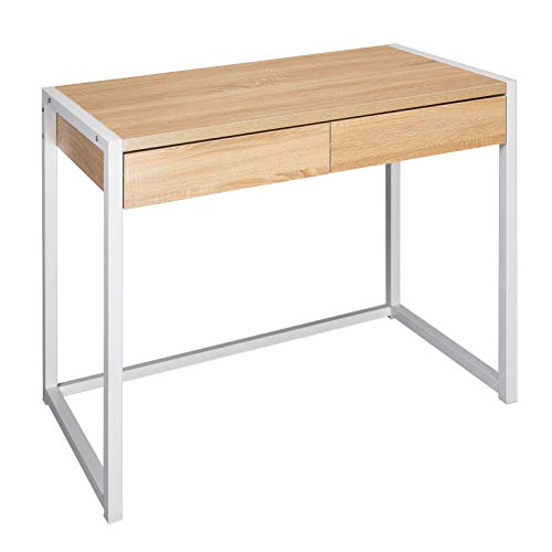WOLTU Escritorio de Ordenador Mesa de Oficina Mesa de Trabajo PC Mesa de Ordenador portátil, con 2 cajones, de Madera y Acero, 100x50x76cm Roble TSG27hei