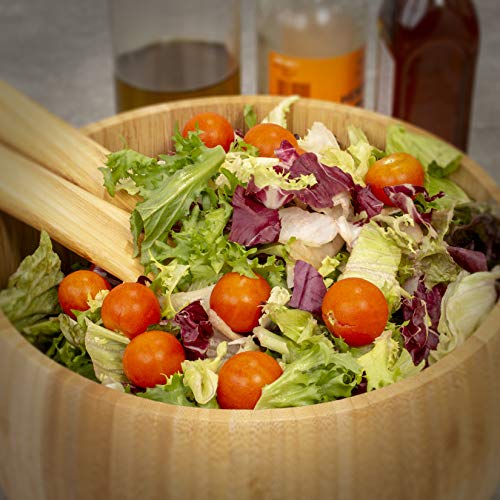 Woodluv - Cuencos para ensalada o fruta de bambú con 2 utensilios para servir ensalada