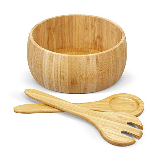 Woodluv - Cuencos para ensalada o fruta de bambú con 2 utensilios para servir ensalada