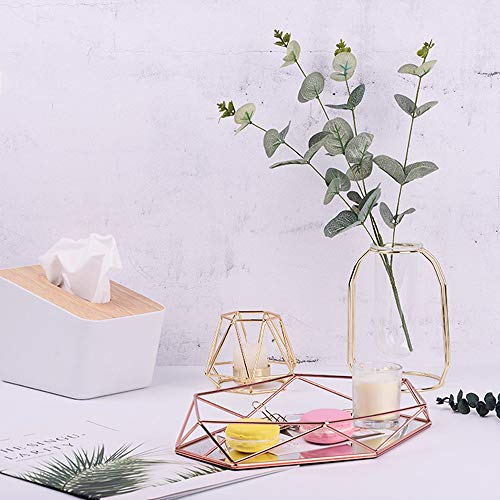 Wtz Joyero Cosmético Organizador Bandeja De Almacenamiento Decorativa Adornada con Espejo De Metal, para Tocador, Baño, Dormitorio (Color : Rose Gold)