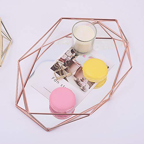 Wtz Joyero Cosmético Organizador Bandeja De Almacenamiento Decorativa Adornada con Espejo De Metal, para Tocador, Baño, Dormitorio (Color : Rose Gold)