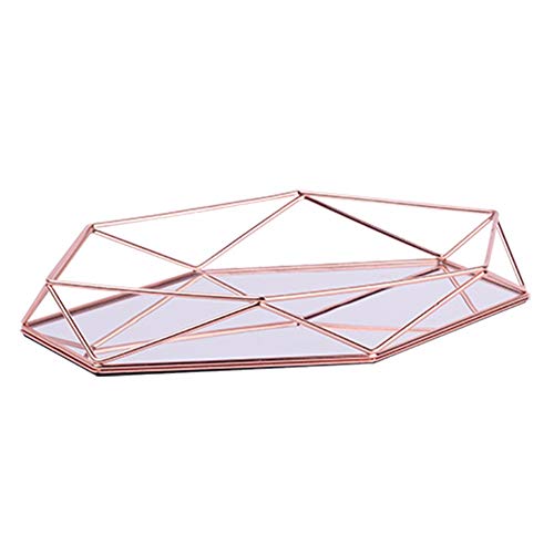 Wtz Joyero Cosmético Organizador Bandeja De Almacenamiento Decorativa Adornada con Espejo De Metal, para Tocador, Baño, Dormitorio (Color : Rose Gold)