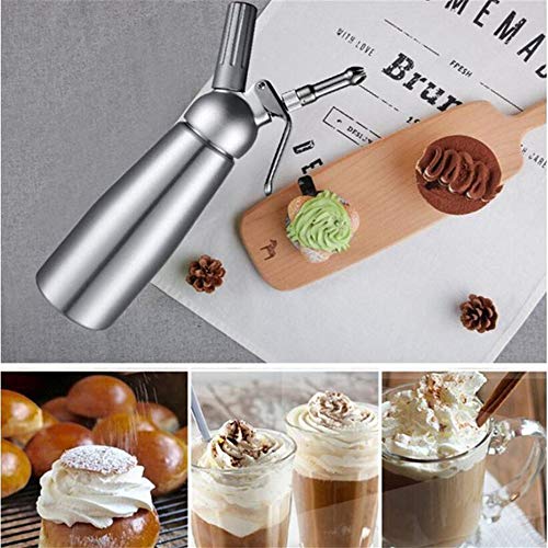 WXH Dispensador de batidor de Crema, Pistola de Espuma de Aluminio con 3 boquillas de decoración de Acero Inoxidable Botella de sifón de nitrógeno para Bandeja de Postre de Fiesta en casa