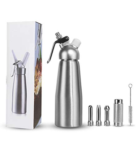 WXH Dispensador de batidor de Crema, Pistola de Espuma de Aluminio con 3 boquillas de decoración de Acero Inoxidable Botella de sifón de nitrógeno para Bandeja de Postre de Fiesta en casa