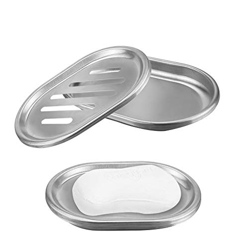 XAVSWRDE 2PCS Jabonera de Acero Inoxidable Ecológico Jabonera Doble Sin Taladro Bandeja de Jabón para Baño, Ducha, Bañera y Fregadero de Cocina (13*9.8*2cm)