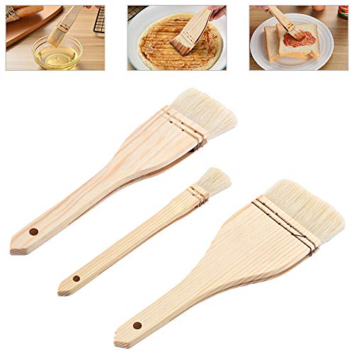 XGzhsa Brocha de pastelería, Pinceles planos, Cepillos de barbacoa de madera livianos de 3 piezas para esparcir aceite de mantequilla Salsa de especias Hornear, ideal para cocina y barbacoa
