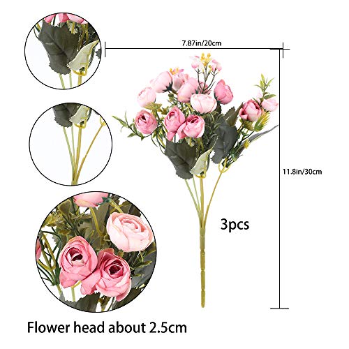 XHXSTORE 3pcs Ramo de Flores Artificiales Rosas de Seda Flores Falsa Peonía Flor Tela para Arreglos Florales Decoración de Boda Novia Nupcial Partido Hogar Oficina Café Fiesta Mesa