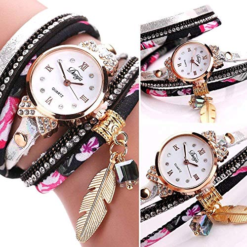 XinYiC - Reloj de pulsera de piel sintética con diseño floral para vestido de fiesta, cóctel (blanco)